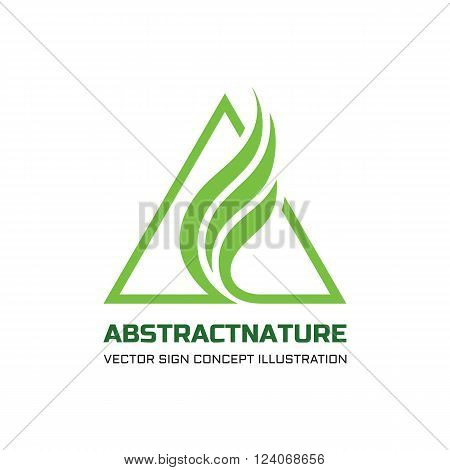 Abstract nature vector logo concept illustration for business company. Abstract green leaves in triangles shape. Triangle sign. Vector logo template. Design element.