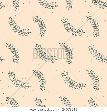 Vector seamless pattern with branches  with beige background. Botanical style.