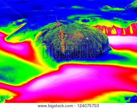 Mountain River In Infrared Photo. Amazing Thermography.