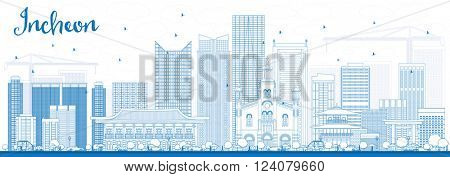 Outline Incheon Skyline with Blue Buildings. Vector Illustration. Business Travel and Tourism Concept with Modern Buildings. Image for Presentation Banner Placard and Web Site.