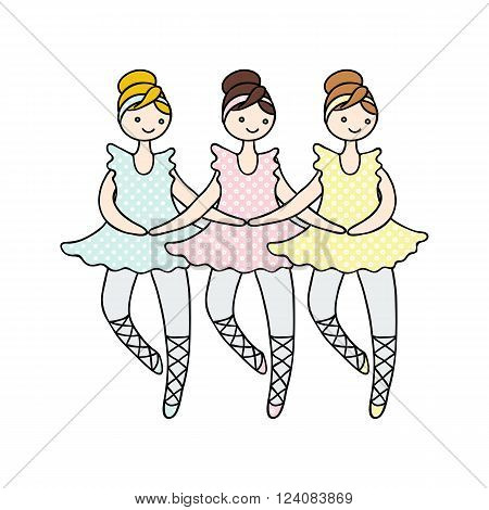 Illustration of tilda doll ballerinas during small swan dance. Toys.