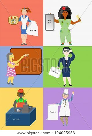 women workers during their work hours with a space for a text