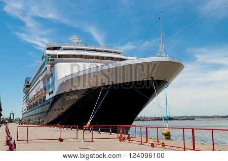 Montevideo, Uruguay - December 15, 2012: The Holland America Line cruise ship Veendam moored at Montevideo port - Uruguay South America - Rio de la Plata.