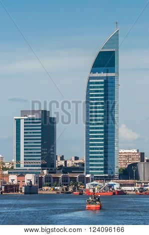 Montevideo, Uruguay - December 15, 2012: Telecommunications Tower or Antel Tower is a 157 meter tall building in Montevideo, Uruguay.
