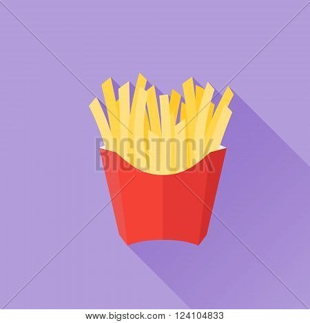 French fries flat icon with long shadow on purple background