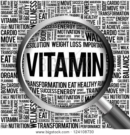 Vitamin Word Cloud With Magnifying Glass