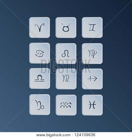 Zodiac symbols. Zodiac vector icons set. Astrology and fortunetelling concept.