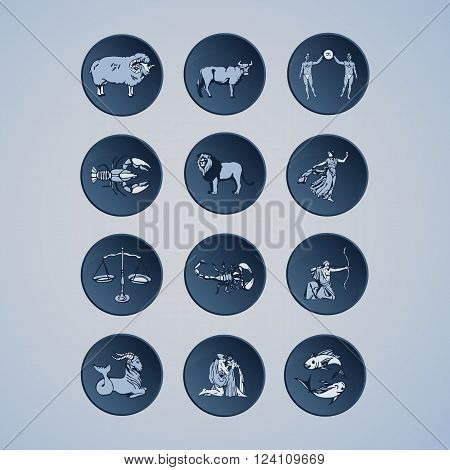 Zodiac symbols. Zodiac vector icons set.   Astrology and fortunetelling concept.