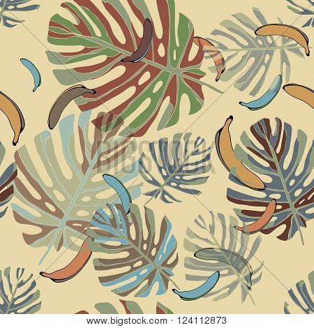 Bananas. Seamless vector pattern on a beige background. Vector ilustration