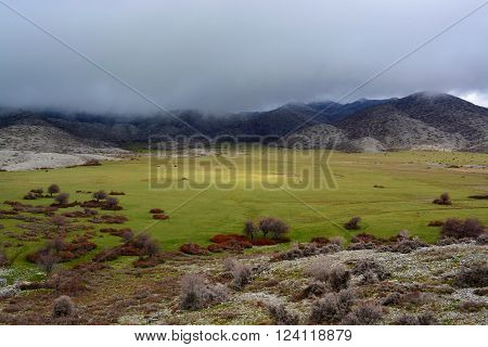 Dense clouds cover Nida's Plateau on the top of Psiloritis mountain in Crete.