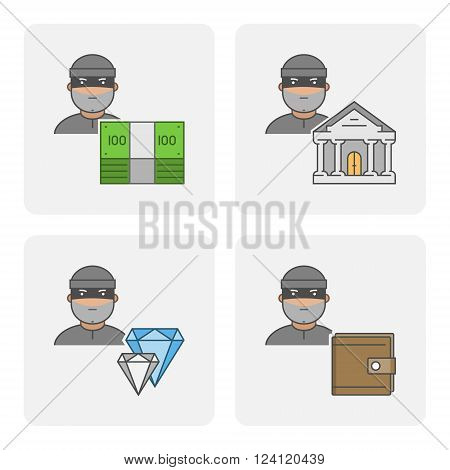 Modern icon bank theft. Vector symbol of stealing money. Linear icon stolen purse. Flat character stealing jewelry.