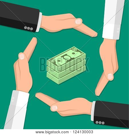 Concept of insurance of money. Investments and banking. A vector illustration in flat style.