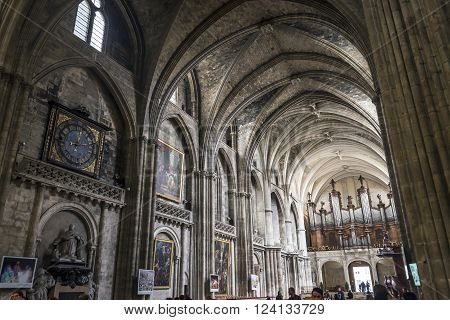 Bordeaux France - March 25 2016: 
The pipe organ in Cathedral of St. Andre.
Saint Andre is a gothic cathedral of Bordeaux capital of Aquitaine. France.