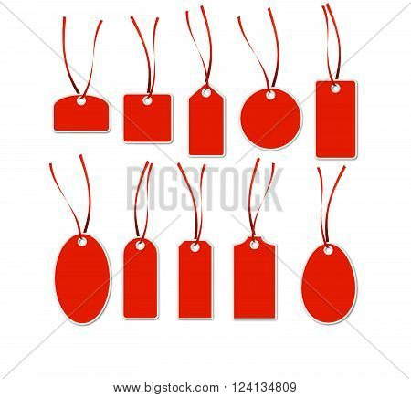 collection of different red hang tags with white frame