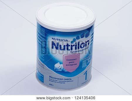 Saransk, Russia - April 2, 2016: Nutrilon 400g Powder Can on a white background.