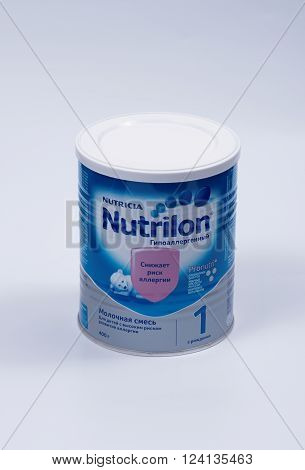 Saransk, Russia - April 2, 2016: Nutrilon 400g Powder Can on a white background.