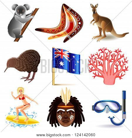 Australia icons detailed photo realistic vector set
