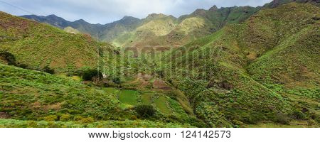 Beautiful mountain landscape on tropical island Tenerife, Canary in Spain. Breathtaking scenery from Anaga mountains.