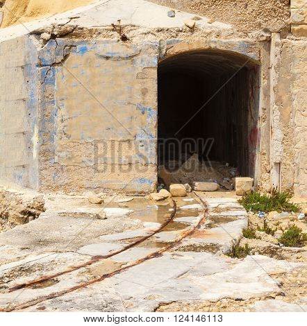 old rails in the Fort Tigne fortress in Sliema, Malta