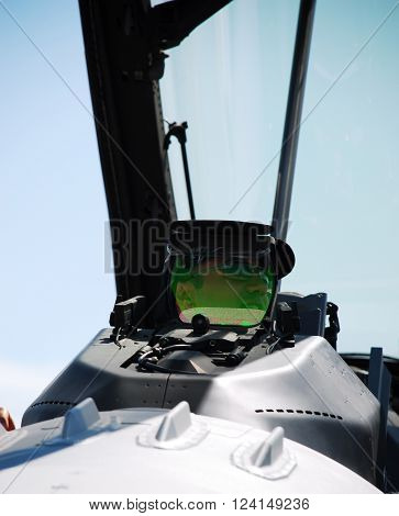 IZMIR/TURKEY-JUNE 5, 2011: Turkish Air Force F-16 Fighting Falcon's pilot in the cockpit at 2nd Main Jet Base-Cigli for Airshow. June 5, 2011-Izmir/Turkey