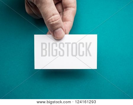 White business card Mock up in men's hand
