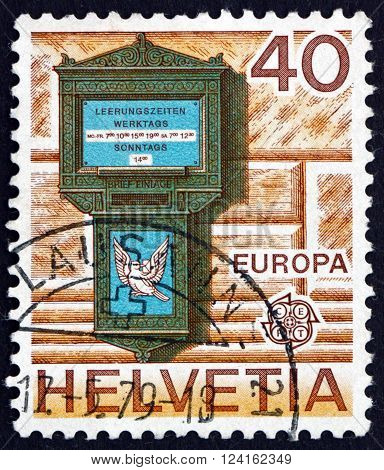 SWITZERLAND - CIRCA 1979: a stamp printed in the Switzerland shows Letter Box 1845 Spalentor Basel circa 1979