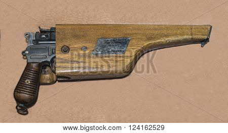 MOSCOW RUSSIA- DECEMBER 16 2015:  7.63-mm pistol Mauser owned by USSR Colonel- General M.M.Popov at the Central Museum of the armed forces on December 16; 2015 in Moscow