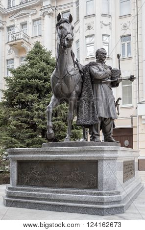 ROSTOV-ON-DON RUSSIA- NOVEMBER 29- Monument to Hero of the Patriotic War of 1812-1814 Ataman of the Don Cossacks cavalry general Graph of the Russian Empire M.I.Platov on November 29;2015 in Rostov-on-Don