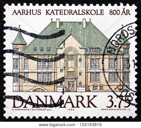 DENMARK - CIRCA 1995: a stamp printed in Denmark shows Aarhus Cathedral School 800th Anniversary circa 1995