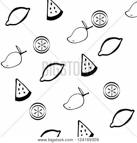 Seamless of fruit background drawing doodle style on white background vector illustrations