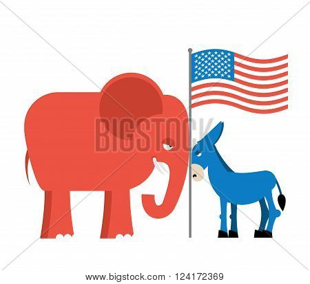 Donkey and elephant symbols of political parties in America. USA elections.  Opposition to American policy.