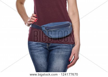 Purse for money for the women's waist. On a white background.