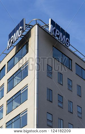 Prague, Czech Republic - March 31: Professional Service Company Kpmg Logo On The Building Of The Cze