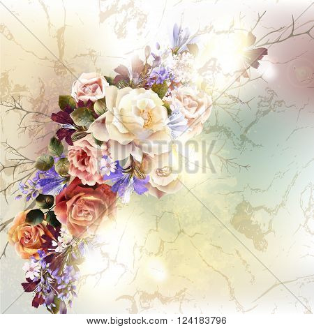 Fashion antique background with rose flowers in retro style