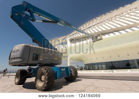 Rio de Janeiro, Brazil - March 21, 2016: Maintenance of the Museum of Tomorrow. Workers are cleaing the building.