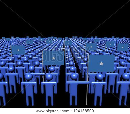 Crowd of abstract people with many Somalian flags 3D illustration