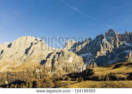 Italian dolomites peak. Mountain landscape from 