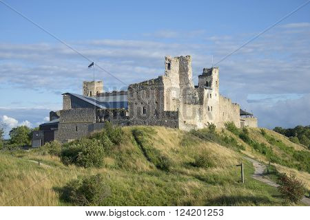 Ruins of the Livonian order castle in Rakvere august evening. Estonia