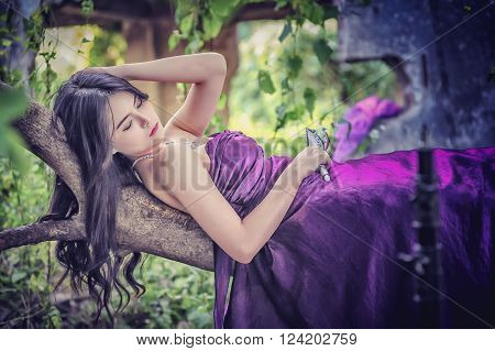 portrait of asia women with mask on nature canival concept