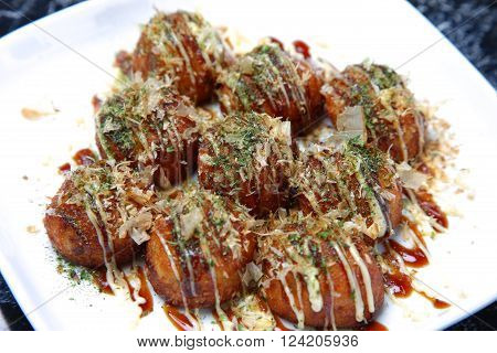 close up shot of Japanese food Octopus Balls TAKOYAKI
** Note: Shallow depth of field