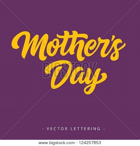 Yellow mothers day inscription isolated on purple background