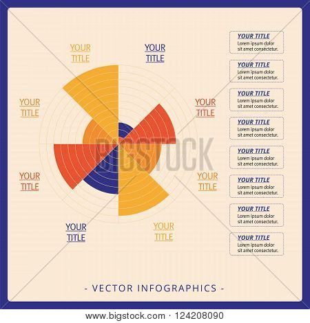 Multicolored editable data driven polar chart template with eight sectors on beige background