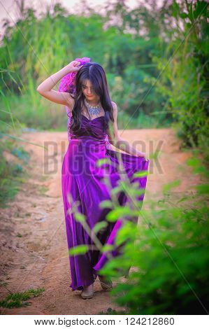 Asia Beauty Girl Outdoors Enjoying Nature