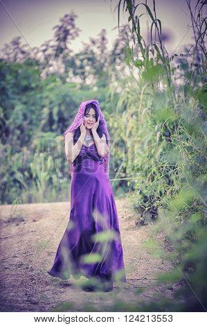 Asia Beauty Girl Outdoors Enjoying Nature