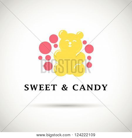 Vector flat candy bar and sweet shop logo design. Sweet store insignia design. Bakery, kid toys store, home made cakes and pies logo, restaurant, cafe, catering brand mark design.
