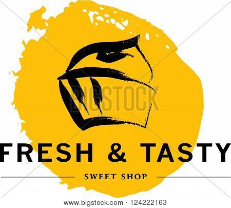 Vector flat candy bar and sweet shop logo design. Sweet store insignia design. Bakery, kid toys store, home made cakes and pies logo, restaurant, cafe, catering brand mark design.