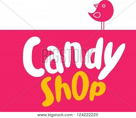 Vector flat candy bar and sweet shop logo design. Sweet store insignia design. Bakery, kid toys store, home made cakes and pies logo, restaurant, cafe, catering brand mark design.
