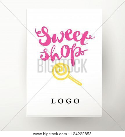Vector flat candy bar and sweet shop logo design. Sweet store insignia design. Bakery, kid toys store, home made cakes and pies logo, restaurant, cafe, catering brand mark design.
