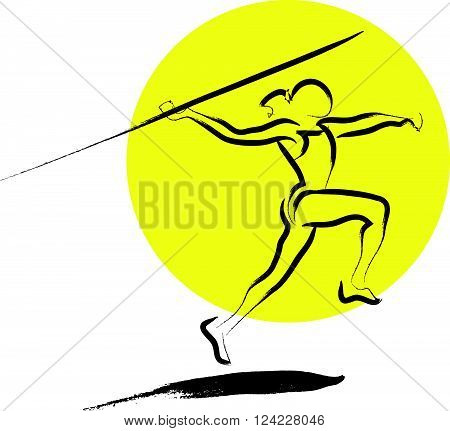 Hand drawn spotsman silhouette sketch. Human athlete figure isolated. Good for any sport competition advertising design, poster, placard, leaflet template. Sport magazine article illustration, print design.