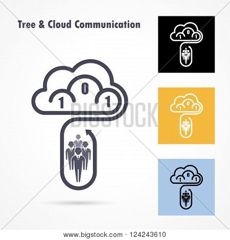 Tree and cloud logo vector design template. Computer and data transfer symbol. Business and technology concept.Vector illustration